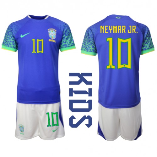 Fotballdrakt Barn Brasil Neymar Jr #10 Bortedraktsett VM 2022 Kortermet (+ Korte bukser)